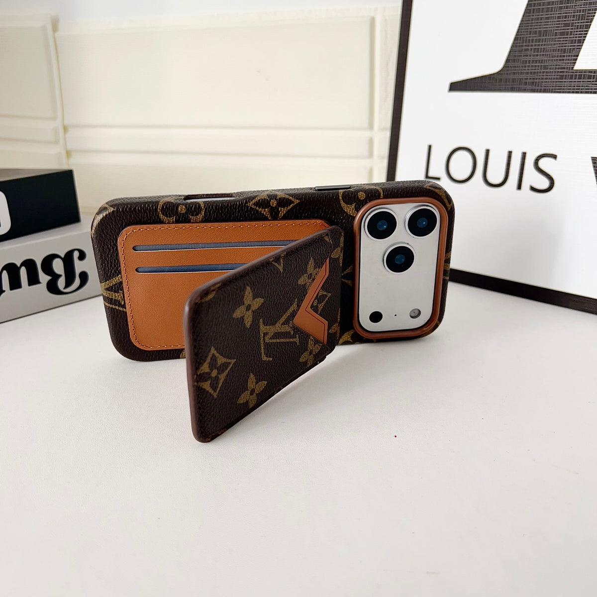 Magnet Card Holder Lv Iphone Case For 13-17 / Pro / Pro Max / 18 Pro / 18 Pro Max