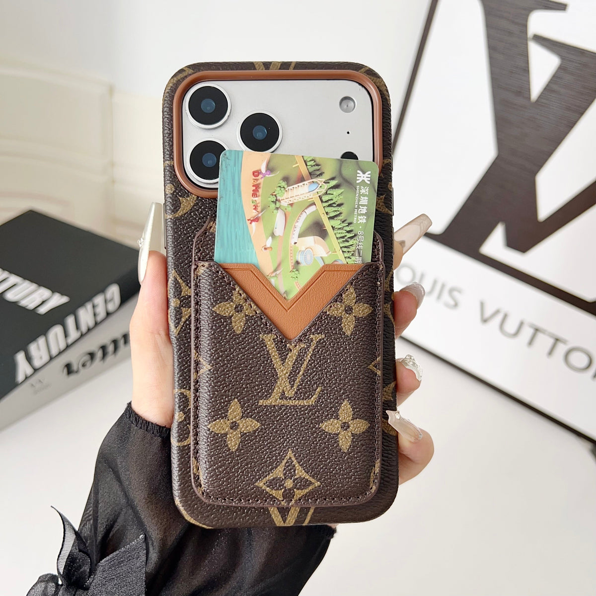 Magnet Card Holder Lv Iphone Case For 13-17 / Pro / Pro Max / 18 Pro / 18 Pro Max
