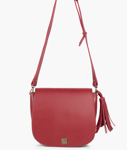 Maroon foldover saddle bag