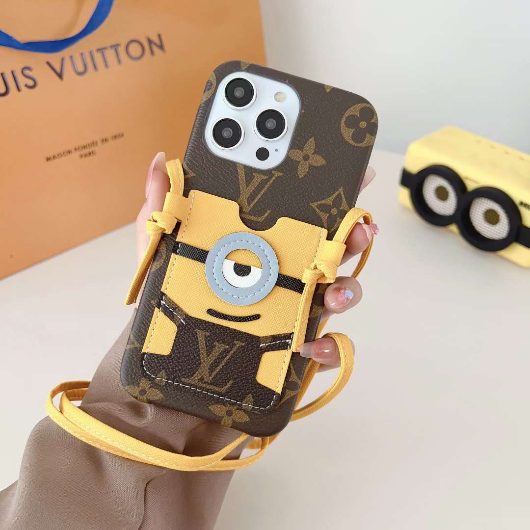 LV iPhone Case Minions CrossBody for iPhone 11 12 13 14 Series