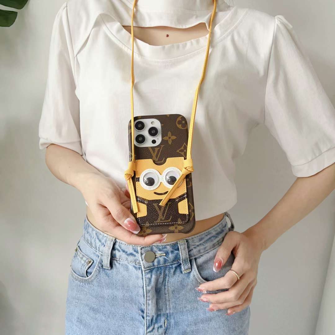 LV iPhone Case Minions CrossBody for iPhone 11 12 13 14 Series