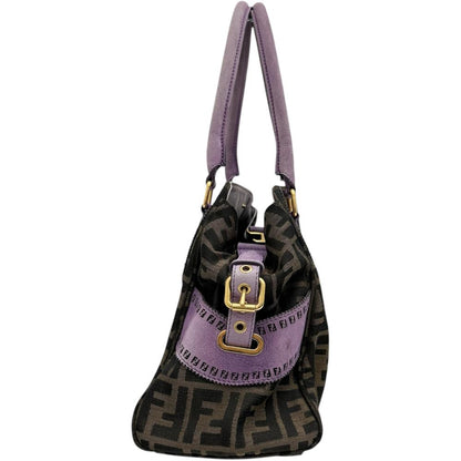 Fendi Zucca Etinico Canvas Leather Handbag