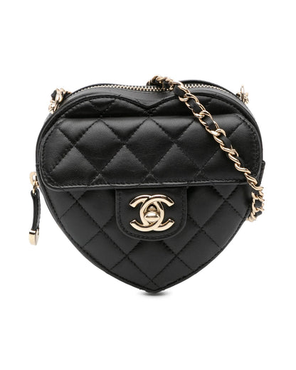 Quilted Lambskin Leather Heart Crossbody Bag with Chain Strap