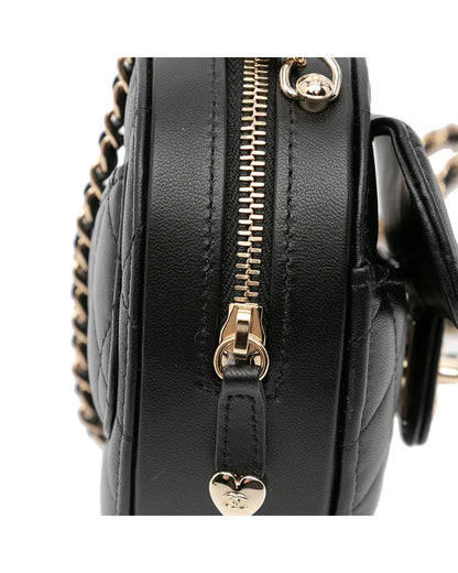 Quilted Lambskin Leather Heart Crossbody Bag with Chain Strap