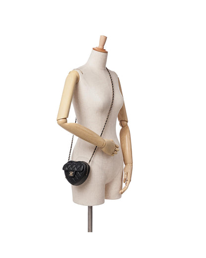 Quilted Lambskin Leather Heart Crossbody Bag with Chain Strap