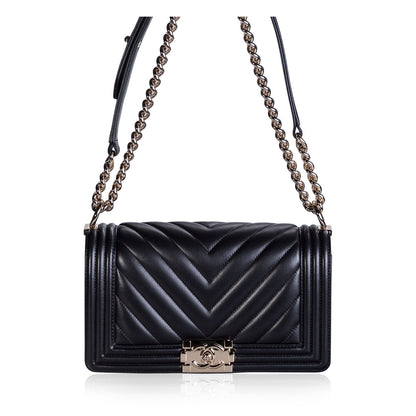 Chanel Boy Bag Lambskin Black Shoulder Bag Style 56