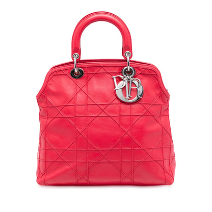 Red Dior Medium Lambskin Cannage Polochon Granville Satchel