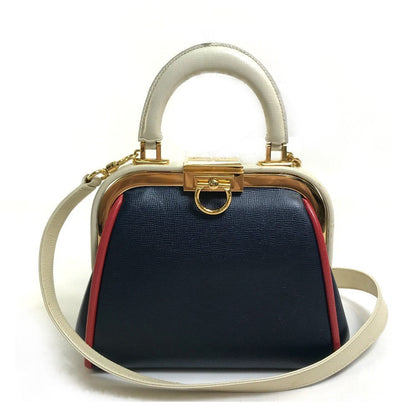 Christian Dior Handbag leather Navy x White type x Red Tricolor Gamaguchi Women