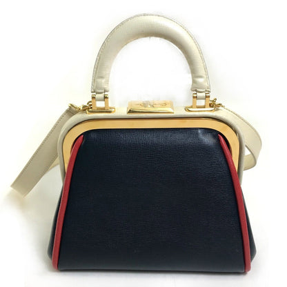 Christian Dior Handbag leather Navy x White type x Red Tricolor Gamaguchi Women