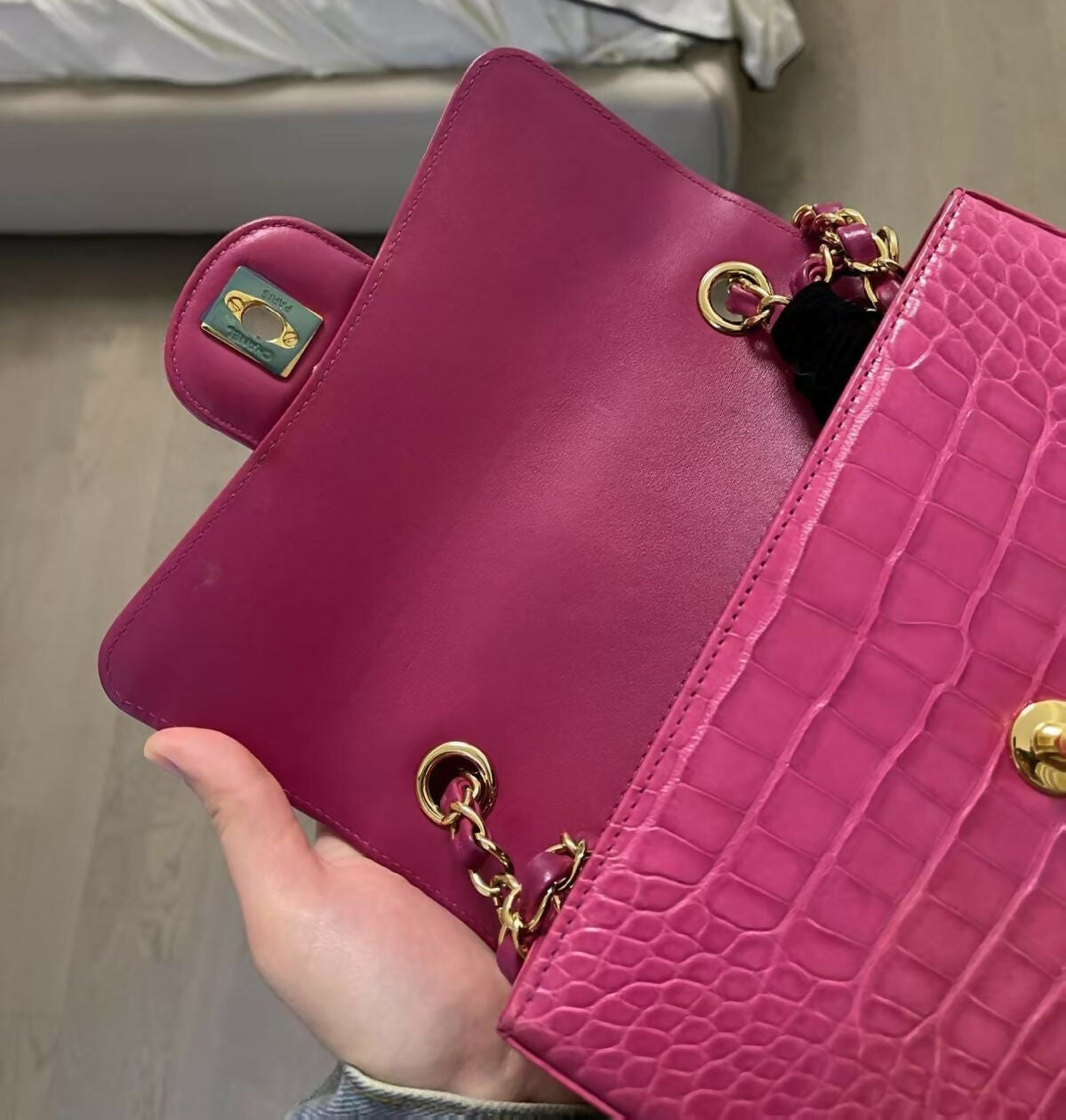 Chanel Pink Mini Crocodile Flap Bag