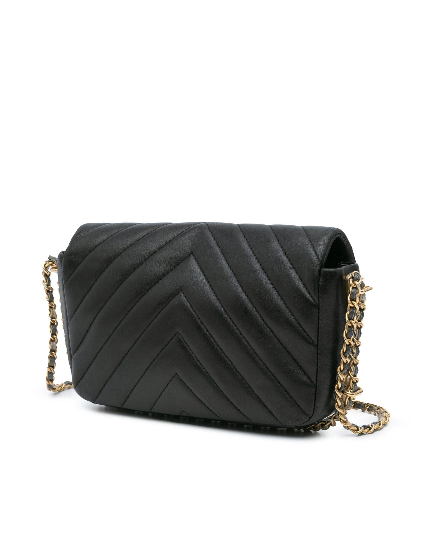 Mini Rectangular Chevron Lambskin Chain Around Flap Crossbody Bag