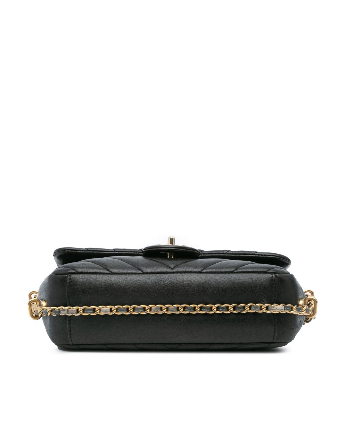 Mini Rectangular Chevron Lambskin Chain Around Flap Crossbody Bag