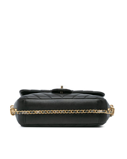 Mini Rectangular Chevron Lambskin Chain Around Flap Crossbody Bag