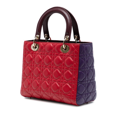 Red Dior Medium Tricolor Lambskin Cannage Lady Dior Satchel