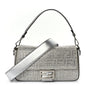 Fendi Crystal Vitello Laminato FF Medium Baguette Crystal Argento
