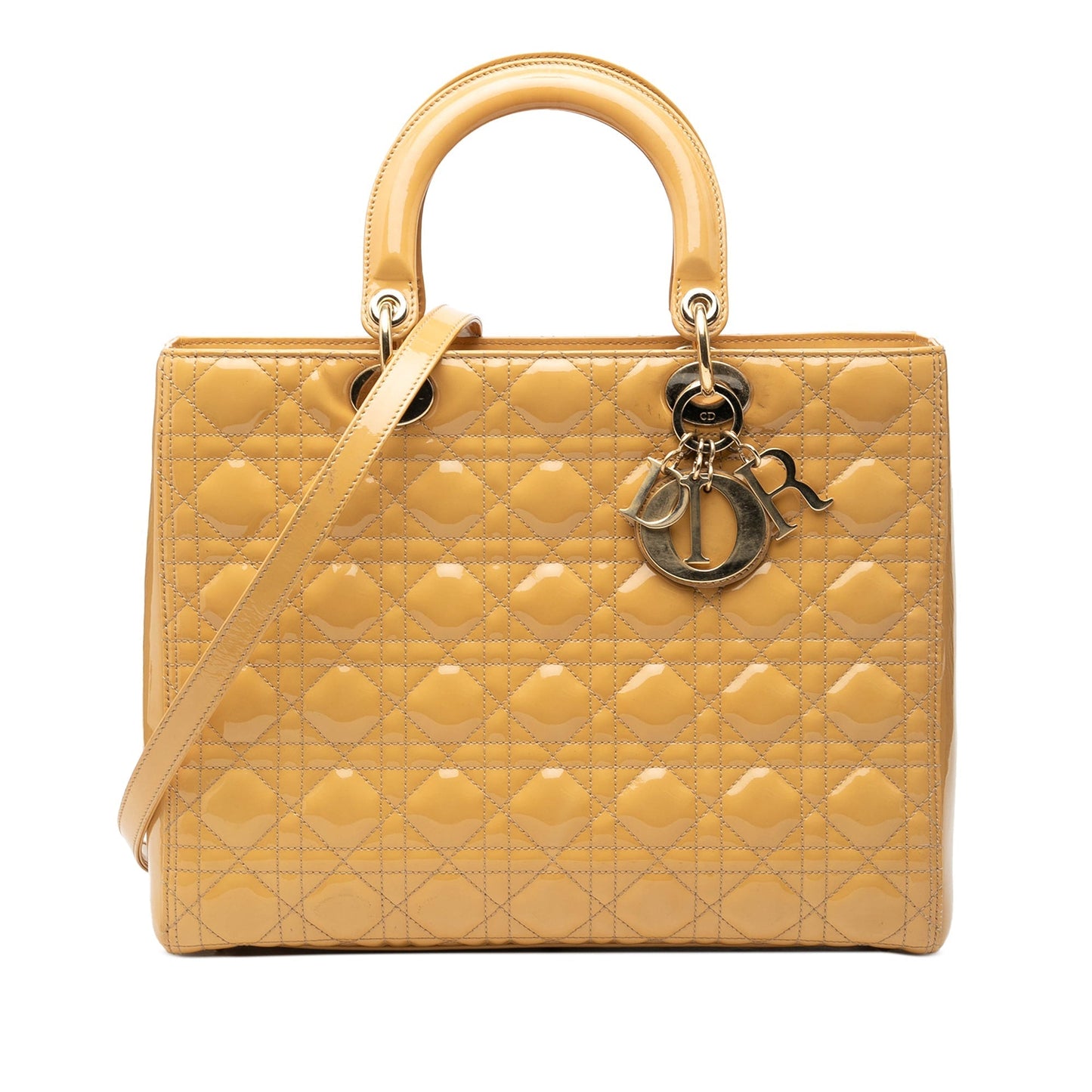 Yellow Dior Large Patent Cannage Lady Dior Satchel