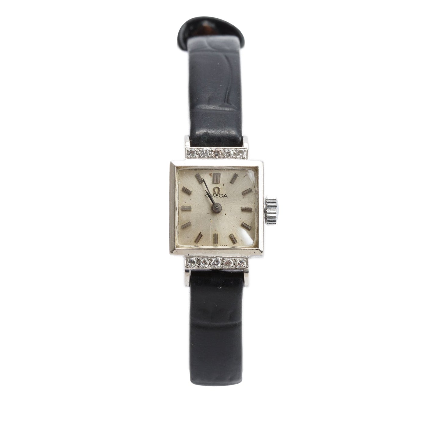 Omega Vintage 18k White Gold Diamond Bezel 14 MM Manual Watch