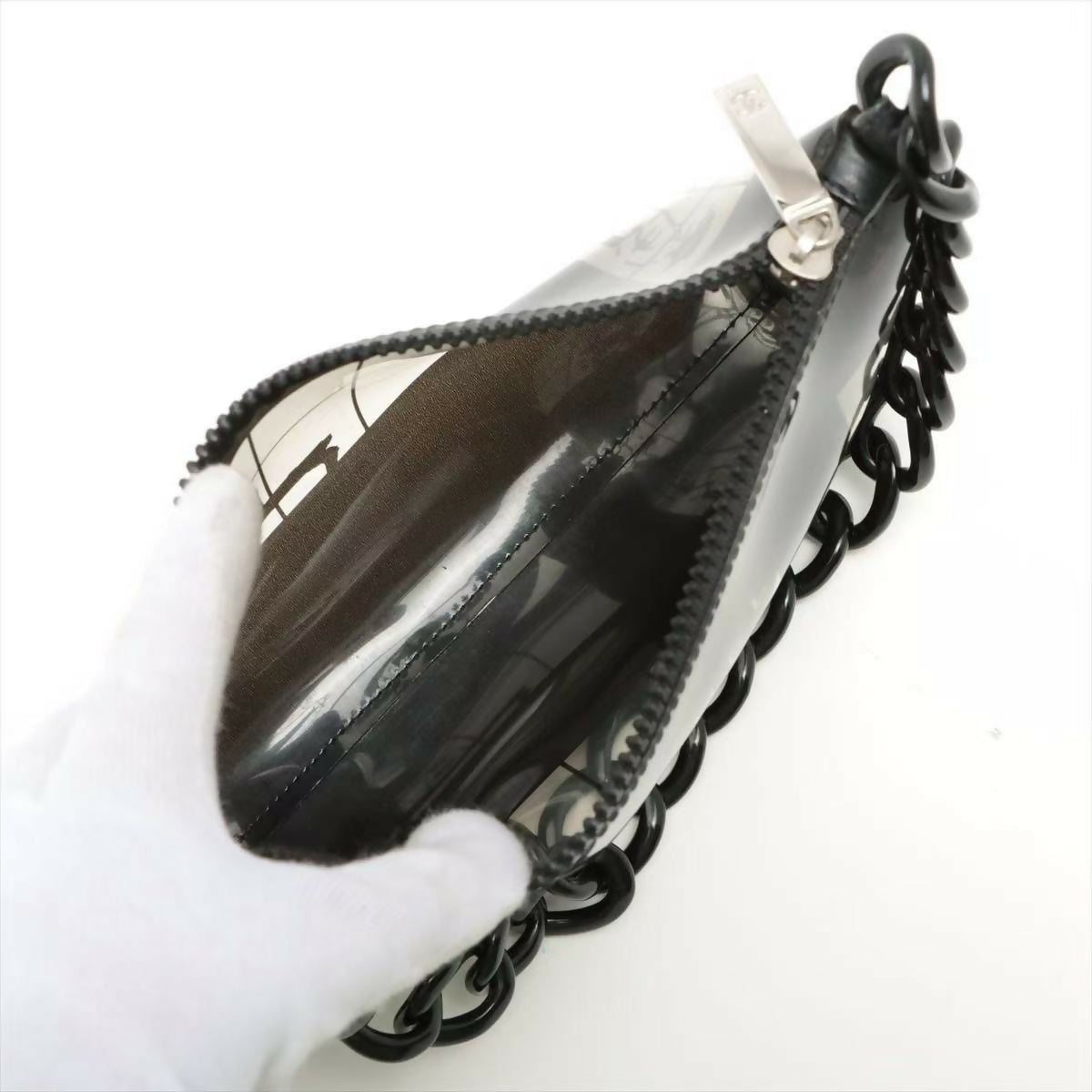 Chanel 2003 Acrylic Black And White Semi-Sheer Construction Gourmette-Chain Shoulder Bag