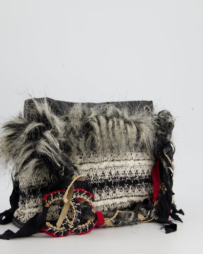 Chanel Mini Tweed Black White Silver Shoulder Bag Style