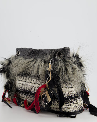 Chanel Mini Tweed Black White Silver Shoulder Bag