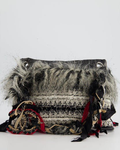 Chanel Mini Tweed Black White Silver Shoulder Bag