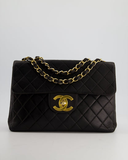 Chanel Black Maxi Mademoiselle Single Flap Bag in Lambskin with 24K Gold Hardware