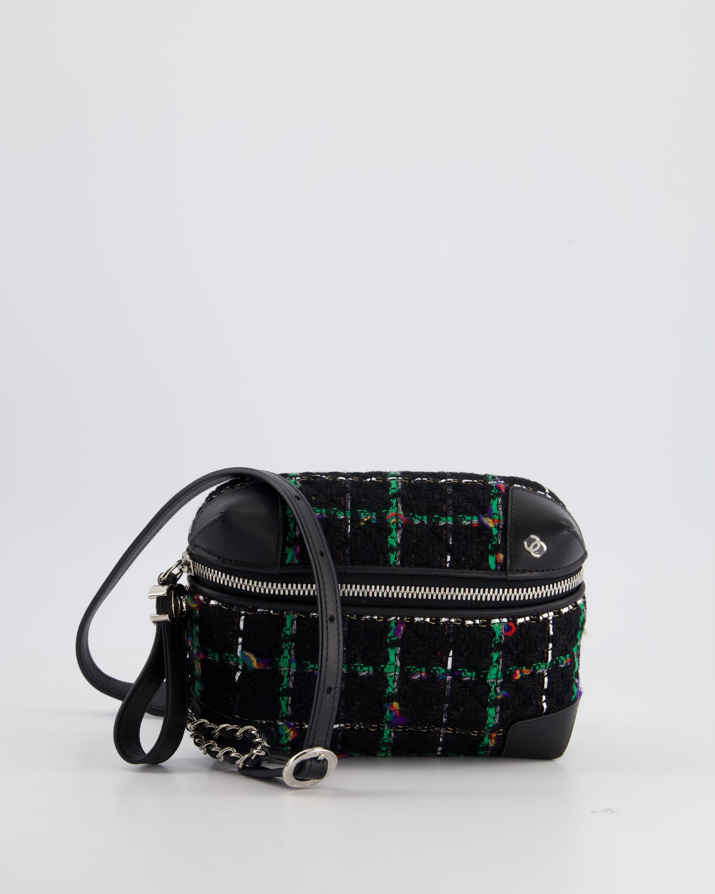 Chanel Tweed Black Silver Green Handbag