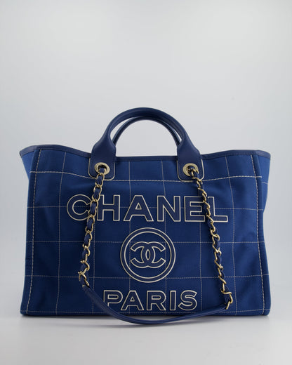 Chanel Deauville Medium Canvas Blue Gold Tote