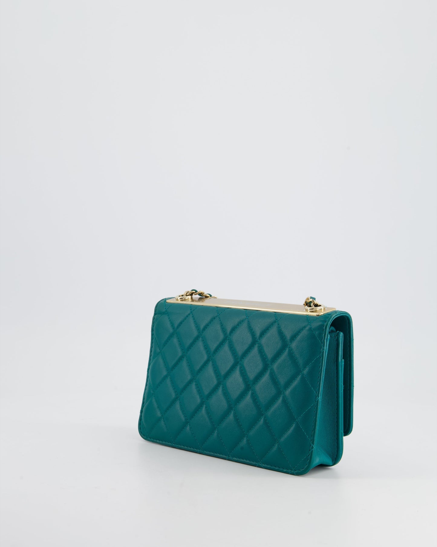 Chanel WOC Quilted Lambskin Leather Blue Gold Chain Crossbody Style