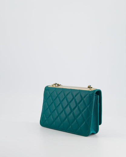 Chanel WOC Quilted Lambskin Leather Blue Gold Chain Crossbody Style