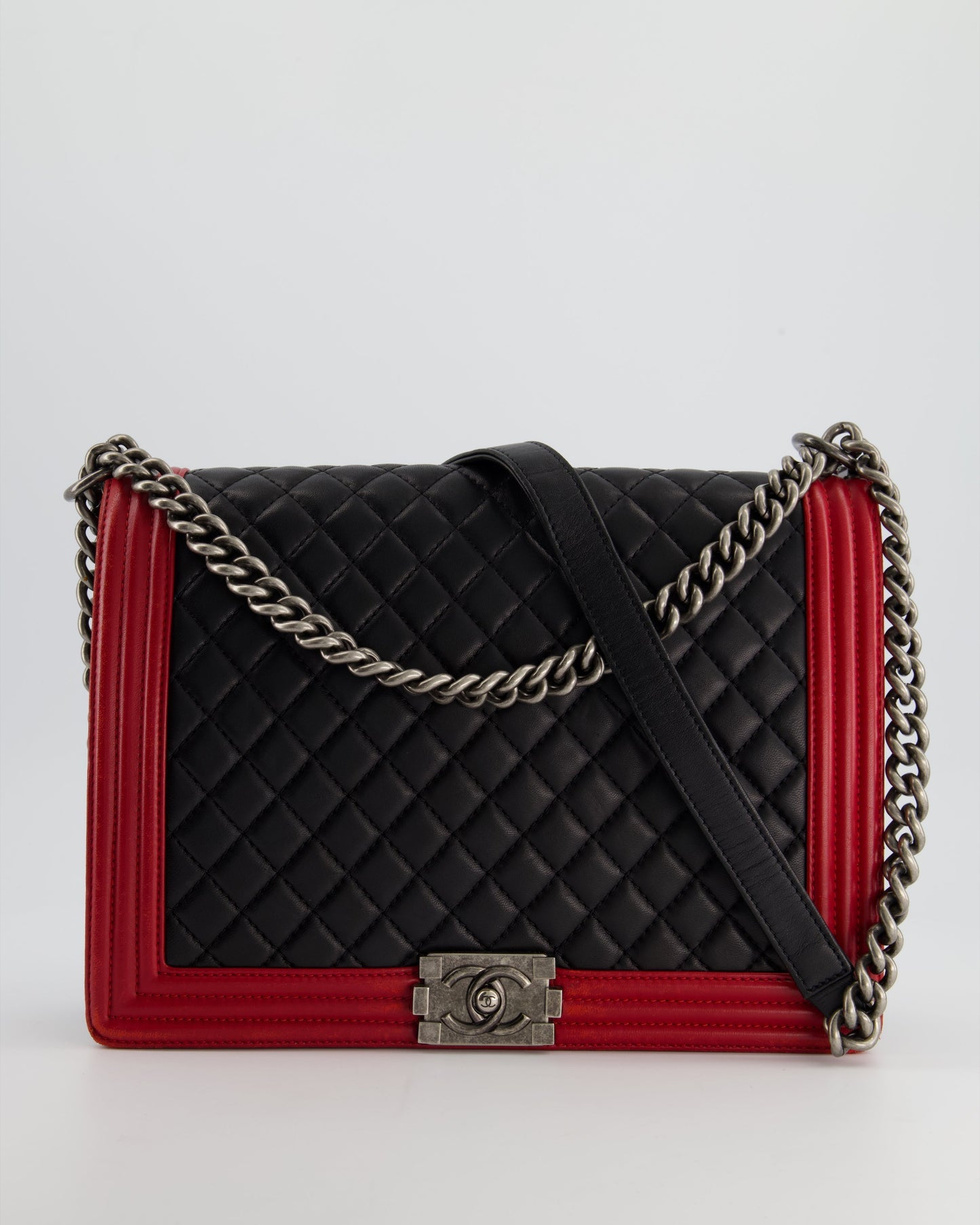 Chanel Boy Large Lambskin Leather Black Red Handbag Style