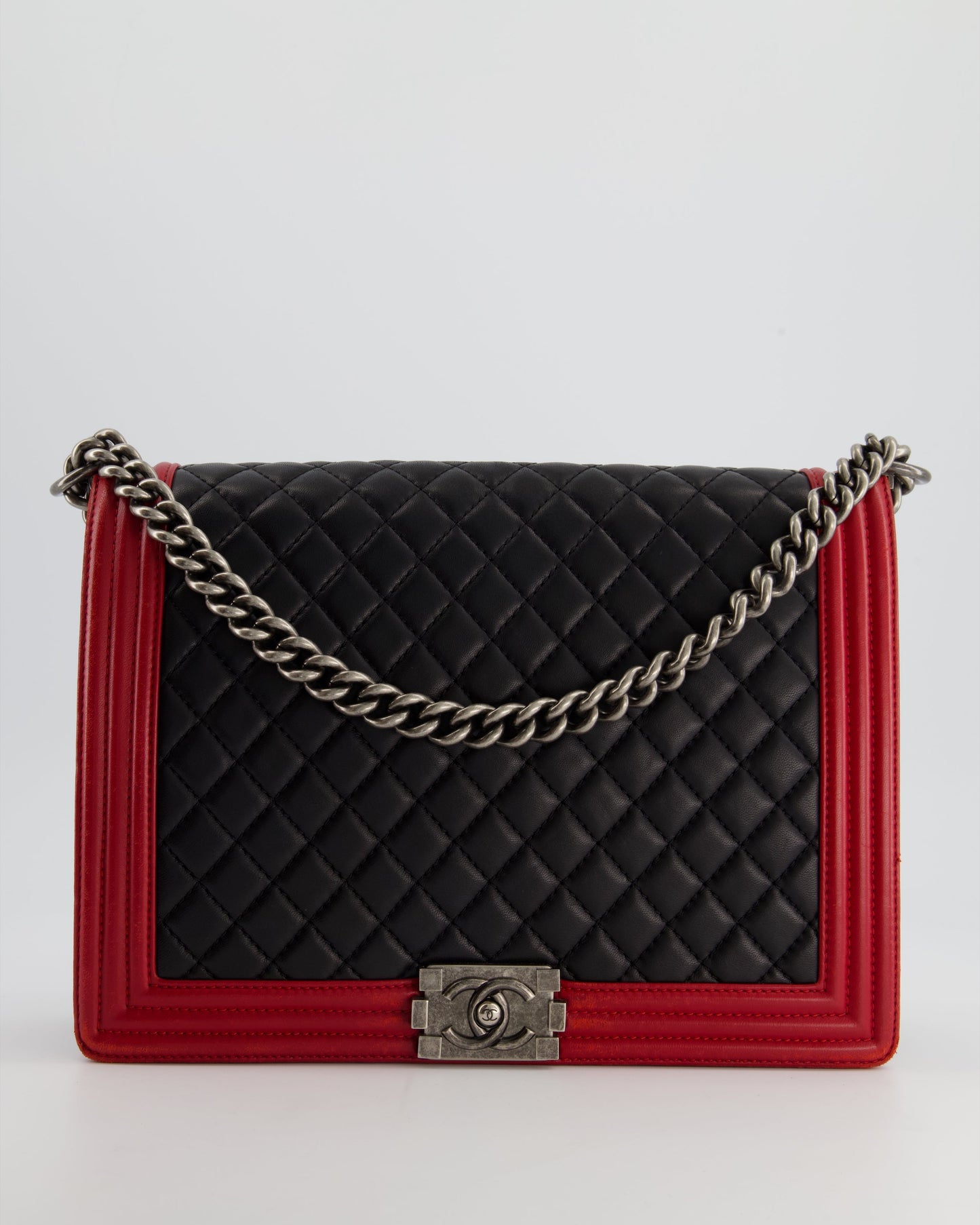 Chanel Boy Large Lambskin Leather Black Red Handbag