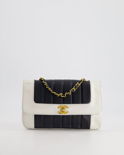 Chanel Flap Lambskin Leather Black White Gold Shoulder Bag