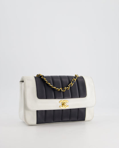 Chanel Flap Lambskin Leather Black White Gold Shoulder Bag Style