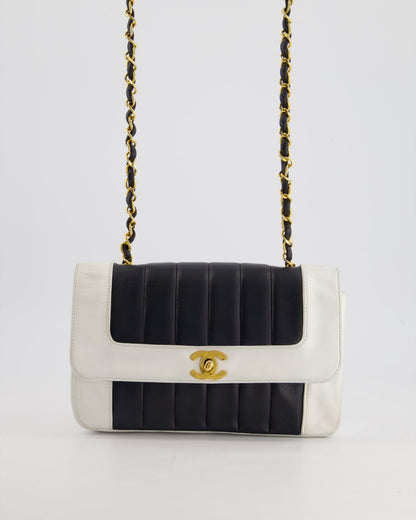 Chanel Flap Lambskin Leather Black White Gold Shoulder Bag Style