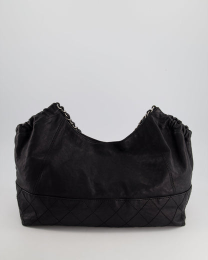 Chanel Black Aged Calfskin Leather Shopper Tote Bag with Silver Metal CC Charm
