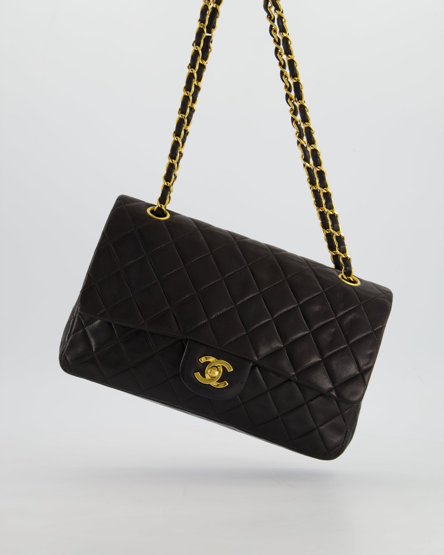 Chanel Flap Medium Lambskin Leather Black Gold Shoulder Bag Style