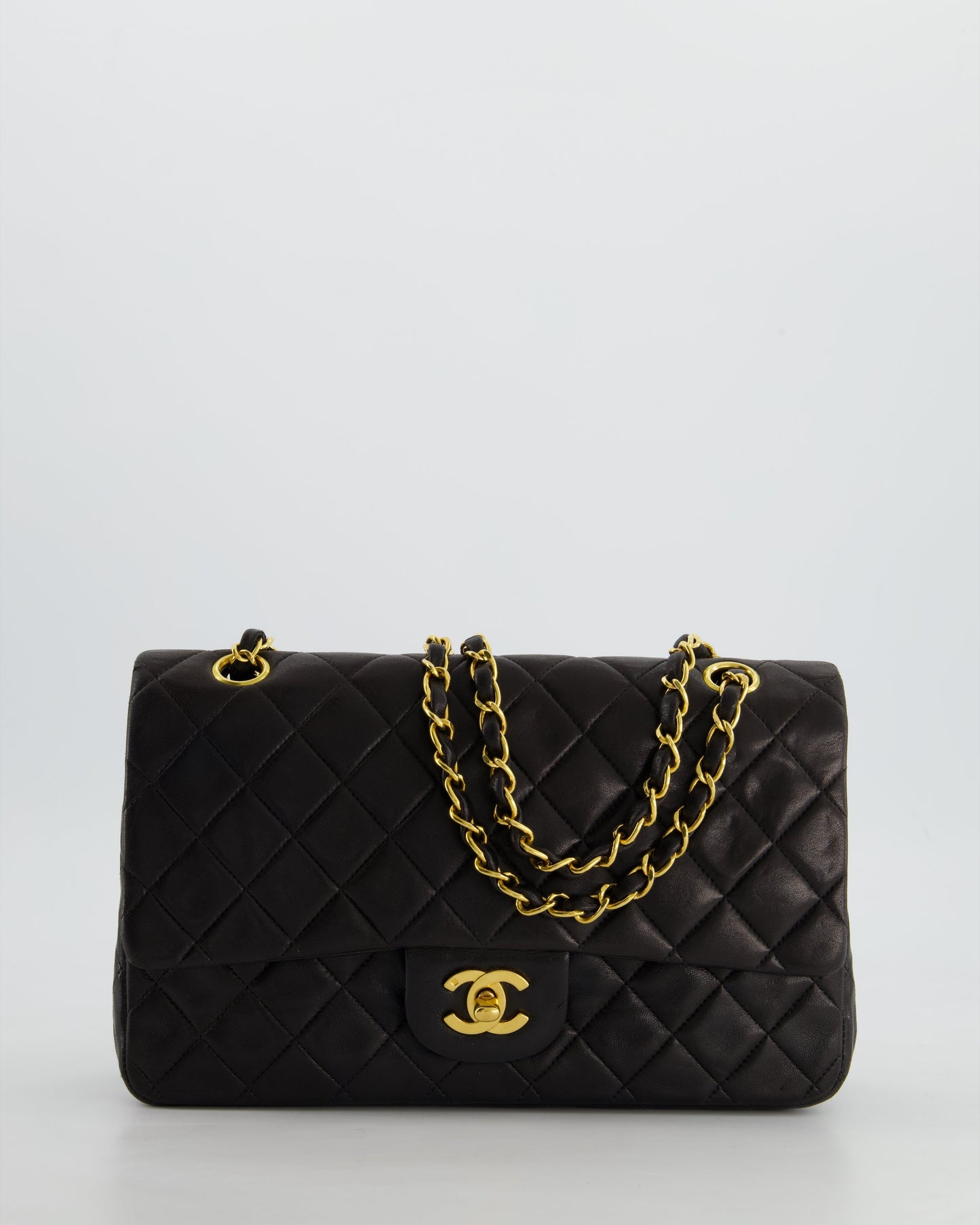 Chanel Flap Medium Lambskin Leather Black Gold Shoulder Bag
