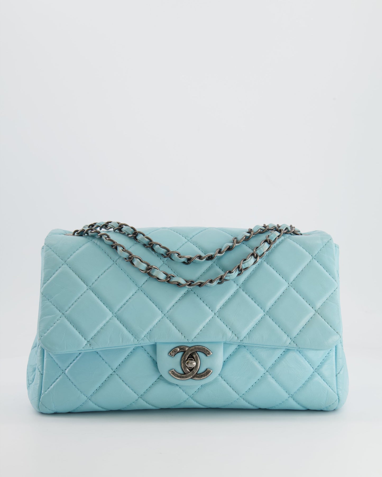 Chanel Flap Baby Calfskin Leather Blue Aged Calfskin Shoulder Bag