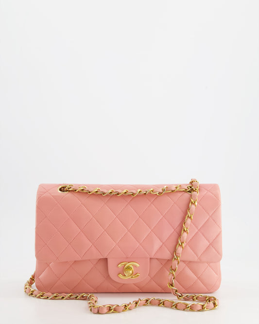 Chanel Flap Medium Baby Classic Lambskin Leather Pink Gold Shoulder Bag Style