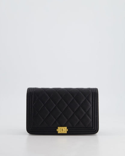 Chanel Black Caviar Leather Boy Wallet on Chain Bag with Antique Gold Hardware