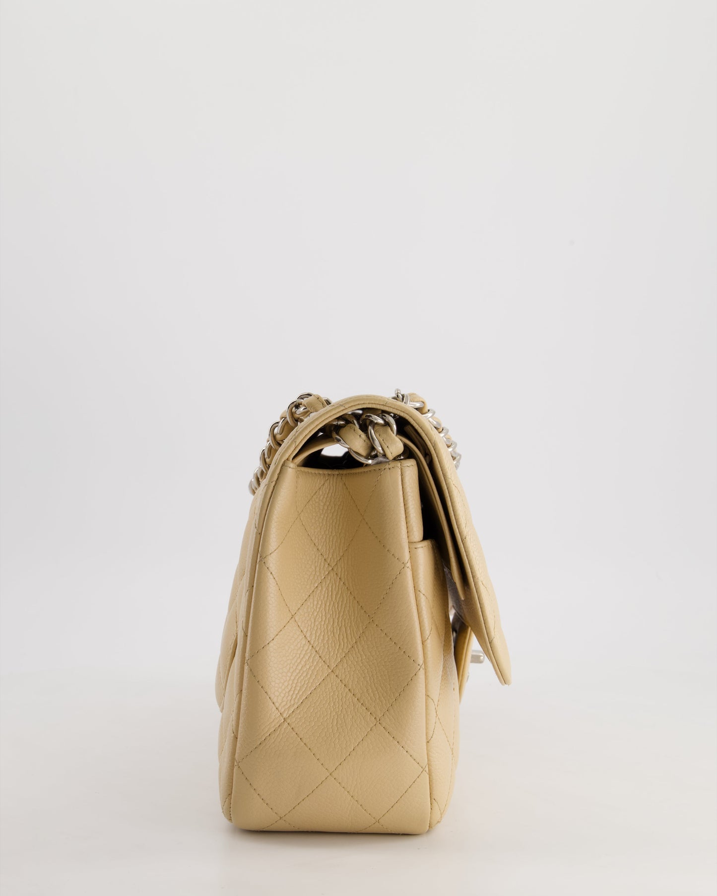 Chanel Flap Classic Caviar Leather Beige Silver Shoulder Bag