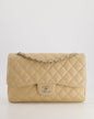 Chanel Flap Classic Caviar Leather Beige Silver Shoulder Bag
