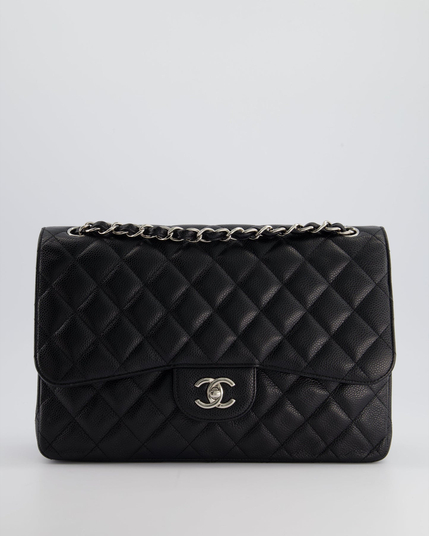 Chanel Flap Classic Caviar Leather Black Silver Shoulder Bag Style