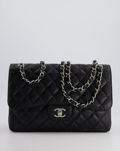 Chanel Flap Classic Caviar Leather Black Silver Shoulder Bag Style