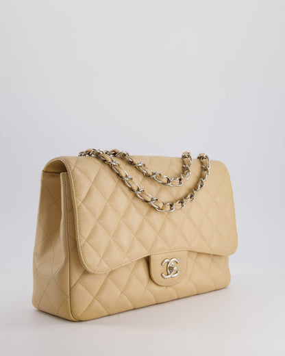 Chanel Flap Classic Caviar Leather Beige Silver Shoulder Bag Style 3
