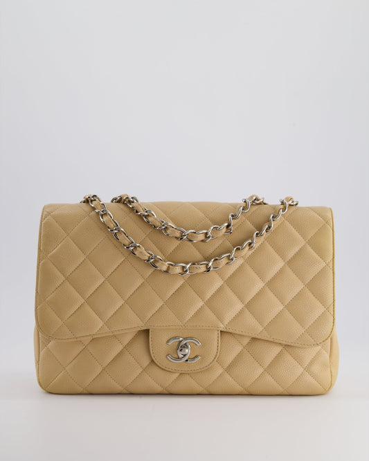 Chanel Flap Classic Caviar Leather Beige Silver Shoulder Bag Style 2