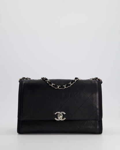Chanel Flap Calfskin Leather Black Silver Shoulder Bag Style