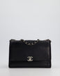 Chanel Flap Calfskin Leather Black Silver Shoulder Bag Style