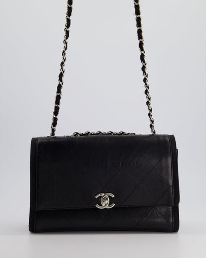 Chanel Flap Calfskin Leather Black Silver Shoulder Bag Style